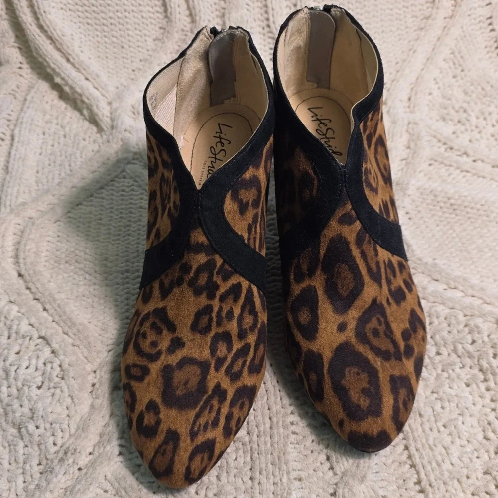 LifeStride Glamour Leopard Print Ankle Booties Brown Black Women 9M Excellent‎